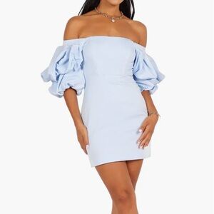 Petal & Pup Sky Blue Off-Shoulder Mini Dress